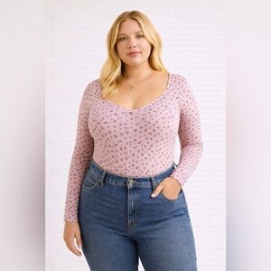 Floral Pink Long Sleeve Bodysuit Top